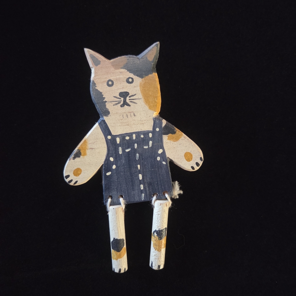 Vtg Cat Wooden Brooch & Earrings - Picture 3 of 5